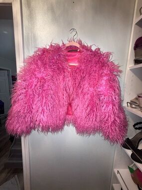 Women’s Faux Fur Pink Jacket - Stylish Cozy Coat